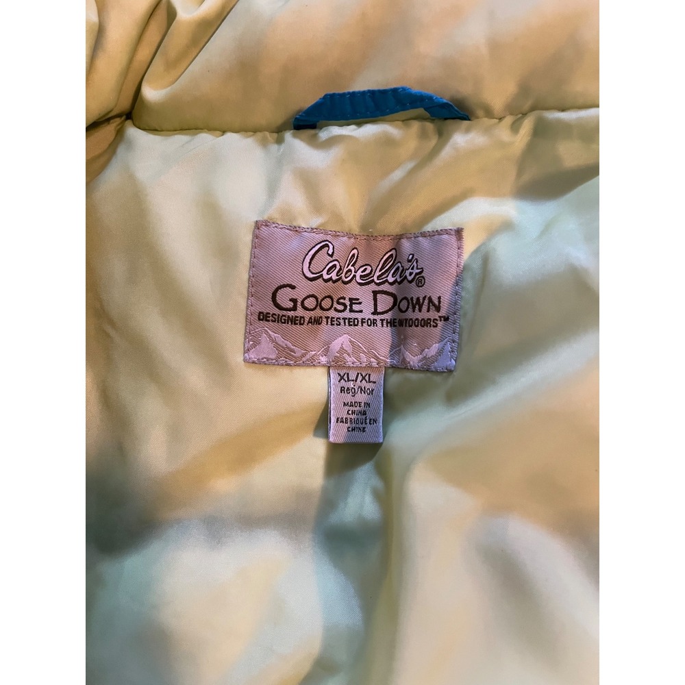 Cabelas Goose Down Puffer Vest Teal Yellow XL 650 Fill Power - Picture 3 of 10